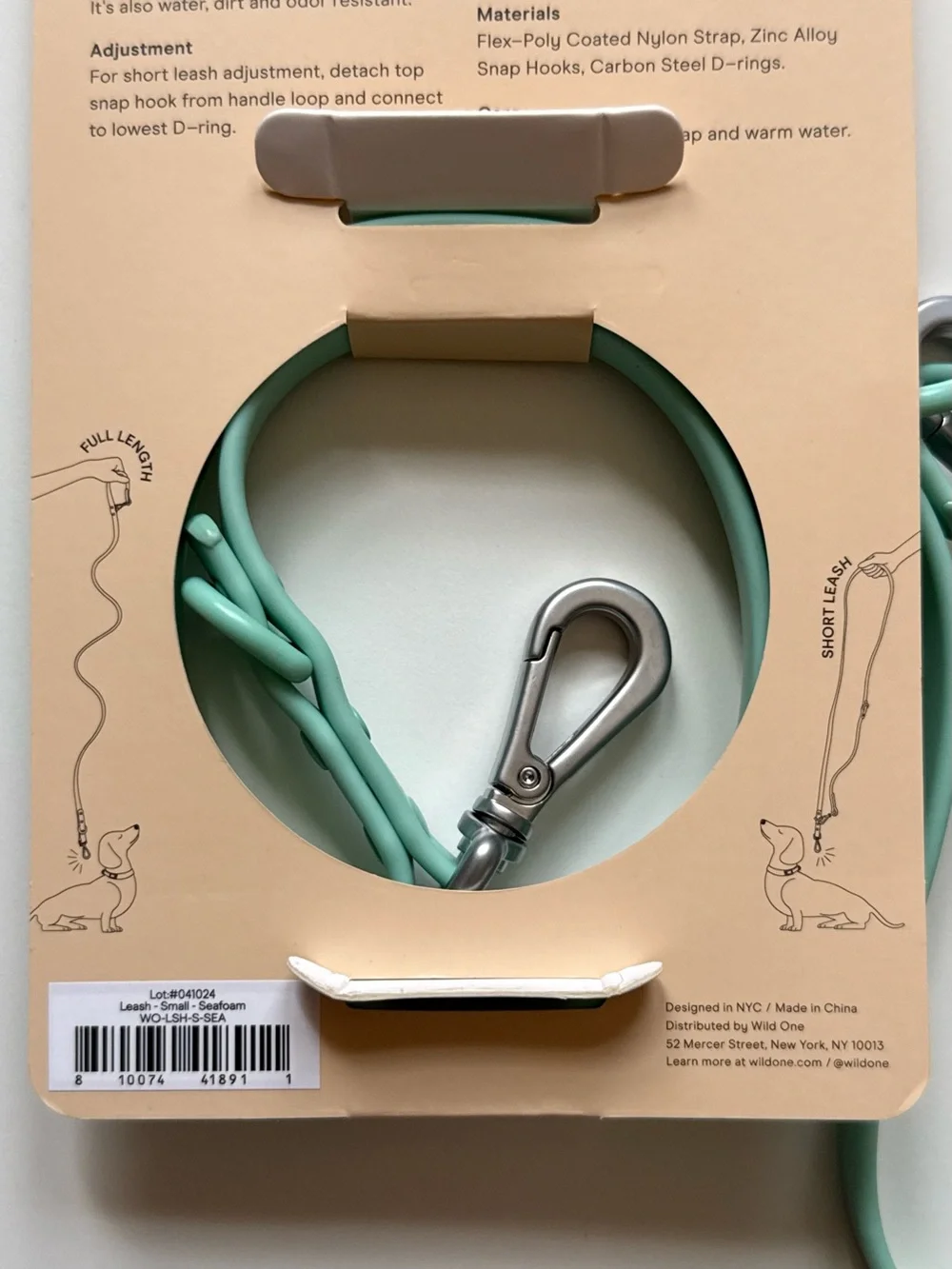 Wild One Adjustable Waterproof FlexPoly Coated Nylon Dog Leash - Small - Seafoam